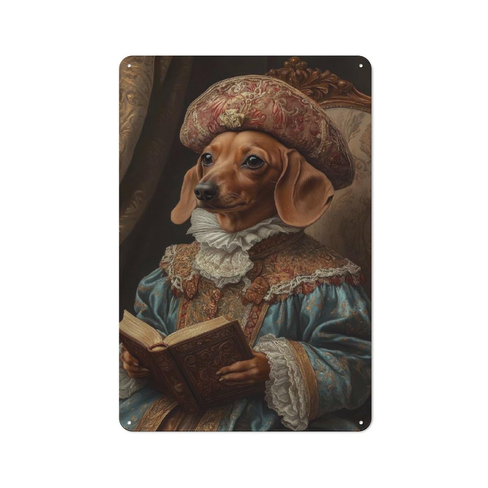 Junmoney Dachshund Noble Scholar Renaissance Dog Port Metal Plaque 30X20cm With Rait For Garage Wall, Retro Decor, Housewarming Present For People Styling Garage