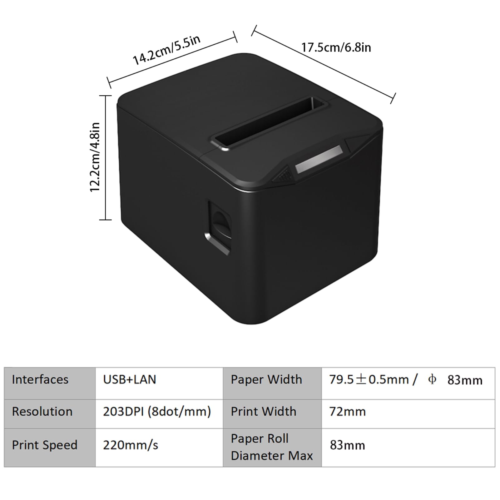 Bisofice Stampante termica per ricevute da 80 mm - Connessione USB+LAN, Ticket di cassa, Supporta Command ESC/POS per ristoranti, Supermercati, Commercio - Nero