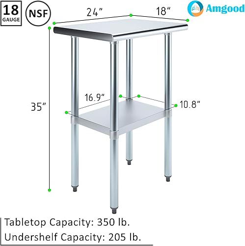 Miniatura 3 de Mesa de trabajo de 18 x 24 pulgadas, mesa de trabajo de preparación de alimentos, suministro de restaurante, acero inoxidable