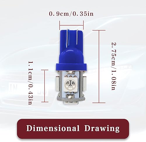 Miniatura 2 de RBOKO 10 bombillas LED de 194 de 6000 K cuña T10 bombillas LED 5SMD 5050 chips, 168 T10 2825 5SMD DC 12V bombillas de repuesto para cúpula de