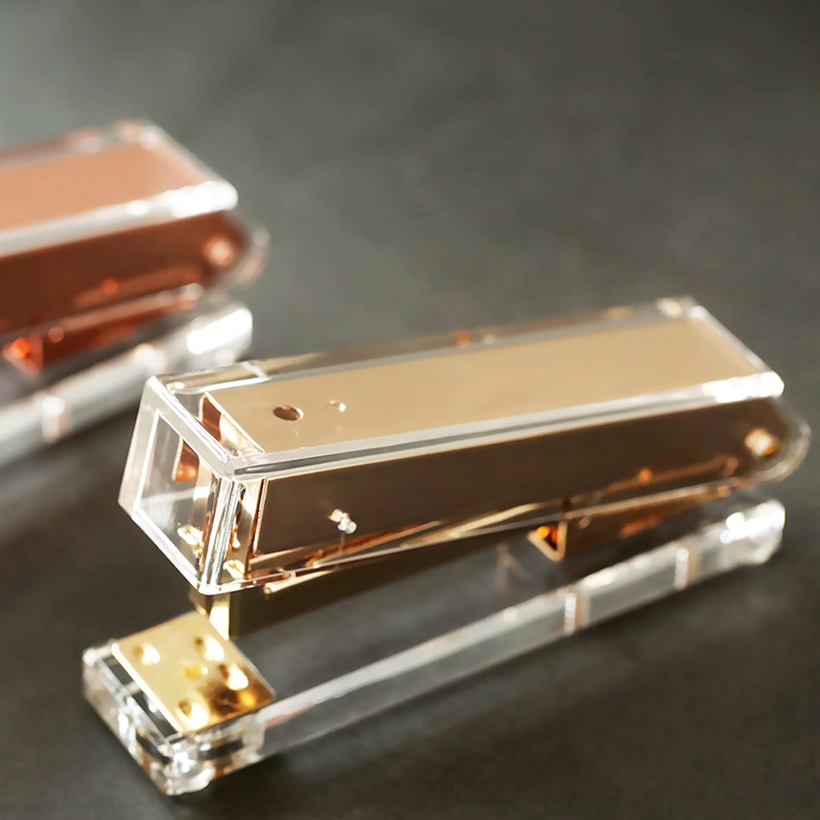 TOMYEUS Hefter Hefter Handheld Hefter Metall Acryl Hefter 24/6 26/6 Fügen Sie 1000 stücke Heftklammern Home Office Supplies Rose Gold Gold Heftklammern (Color : Rose Gold Stapler)
