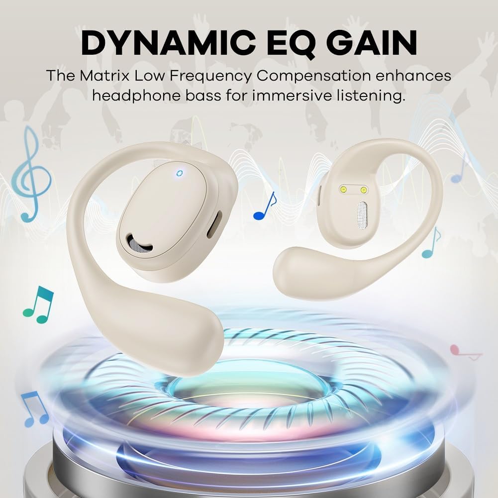 Open Ear Headphones, True Wireless Bluetooth Earphones Air Conduction Sweatproof Sport Earbuds Headsets with Earhooks for 60Hrs Playback with Dual Mic Clear Call for Running Workout (Skin Color) - Image 3