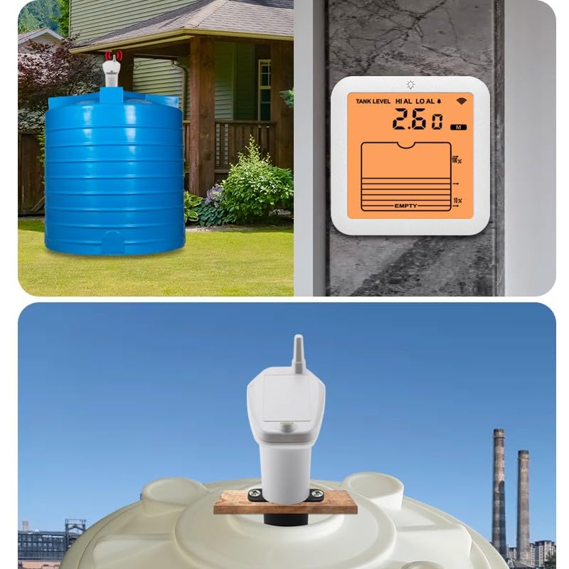 Monitor digitale del livello dell'acqua con display retroilluminato, wireless per indicatore di livello del serbatoio 1-5 m per portata, sistema di allarme alto/basso, sicurezza domestica e