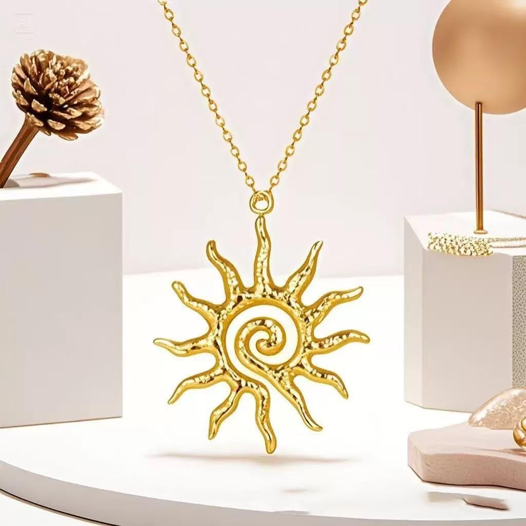 Gold Sun Necklace for Women 18k Gold/Silver Plated Spiral Sunburst Pendant Necklace Boho Style Jewelry - Image 6