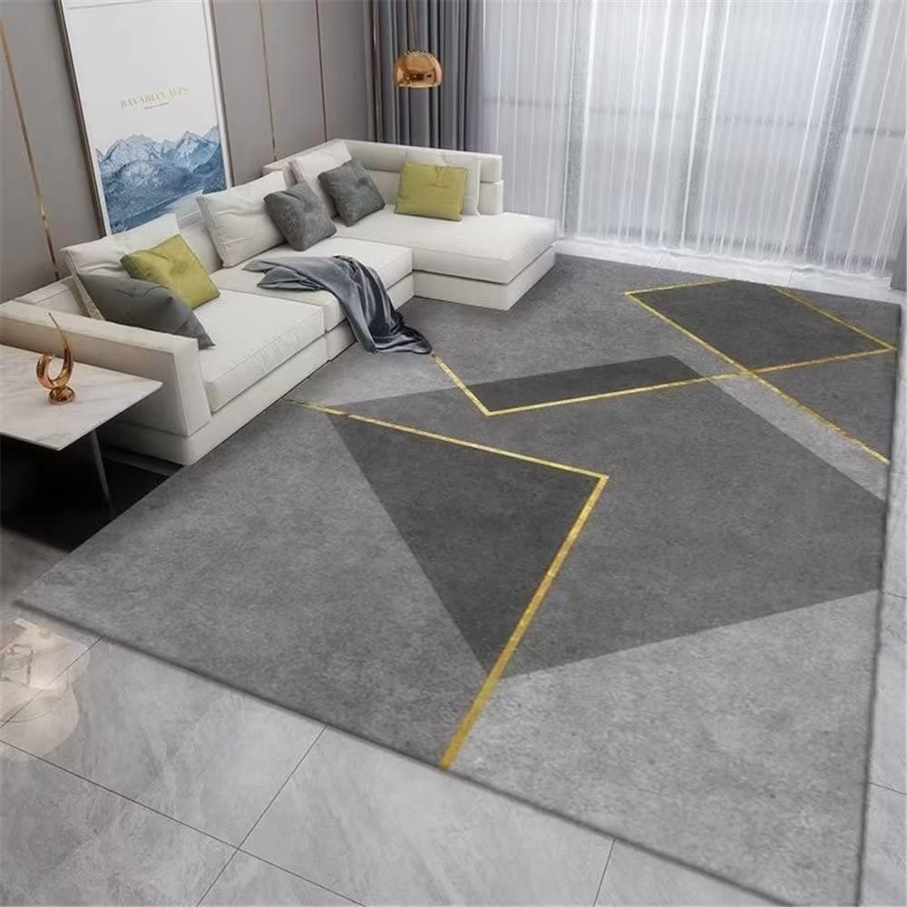 Tapis exterieur et salon gris lavable en machine motif géométrique 50x80cm