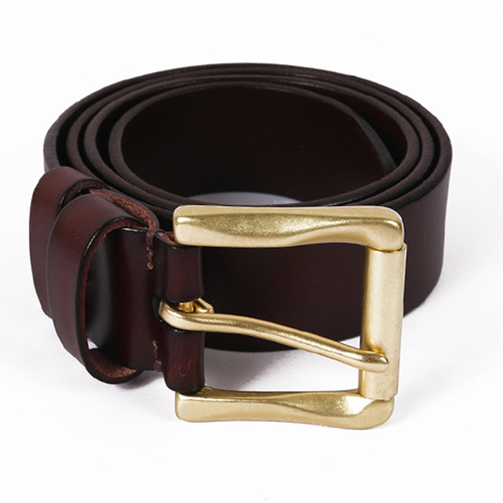 AGUTALITHIC Men's Women's Genuine Leather Belt,Fashion Handmade Cowhide,with Solid Brass Single Prong Roller Square Buckle(115cm/45, Coffee)