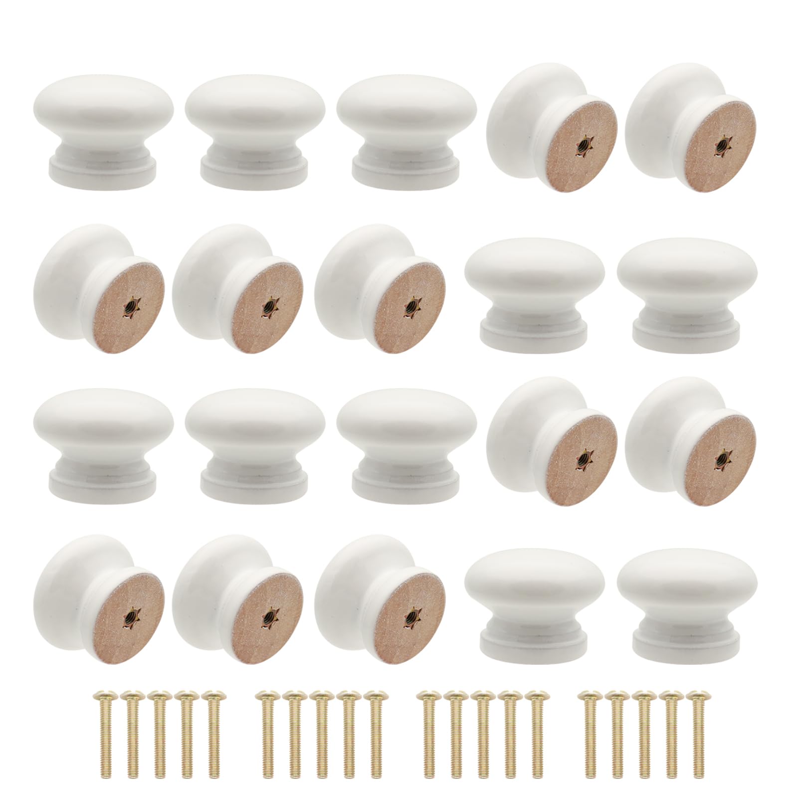 Cangder Wooden Cabinet Knobs 20Pcs, White Dresser Wood Knobs Mushroom ...