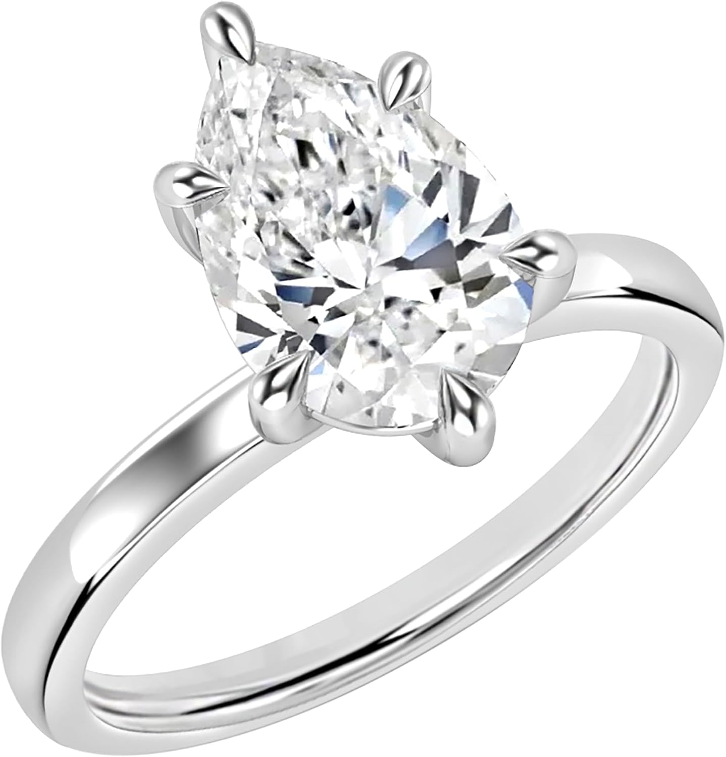 Pear Shape Moissanite or Lab Grown 2.00 Carat White Diamond Sparkling Solitaire Engagement Ring for Women in 925 Sterling Silver