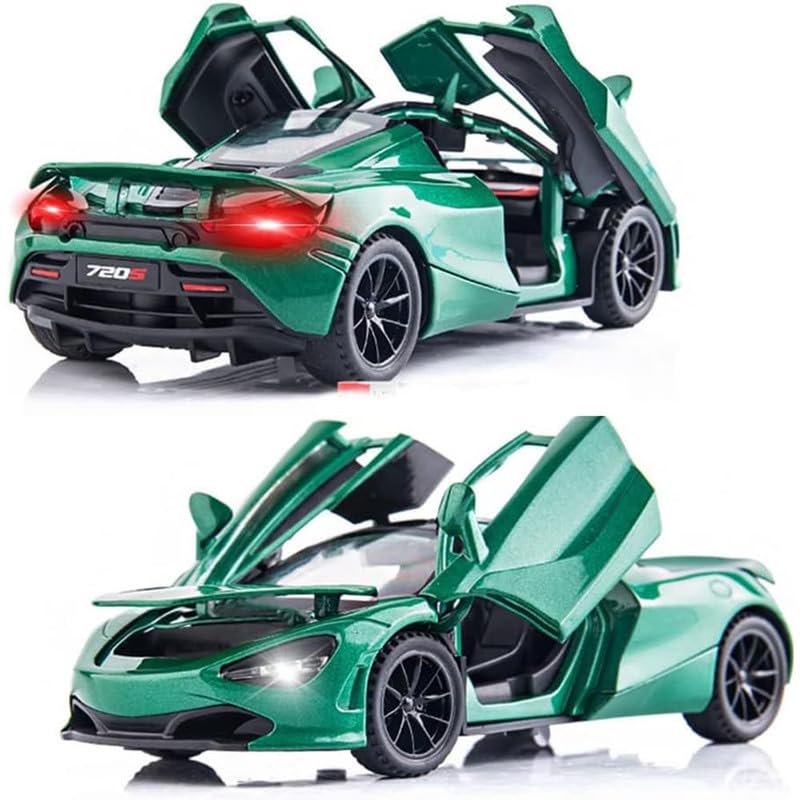 Image of Kids Model 1:32 Mc-Laren 720s Die Cast Metal Car Pull Back Action Opening Doors with Realistic Engine Sound Lights Toy Car Gift for Boys - Green
