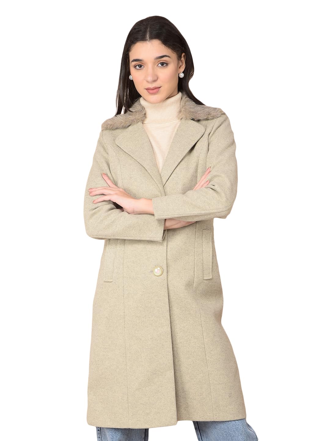 crimsoune club Women's Beige Knee-Length Overcoat-picture-55