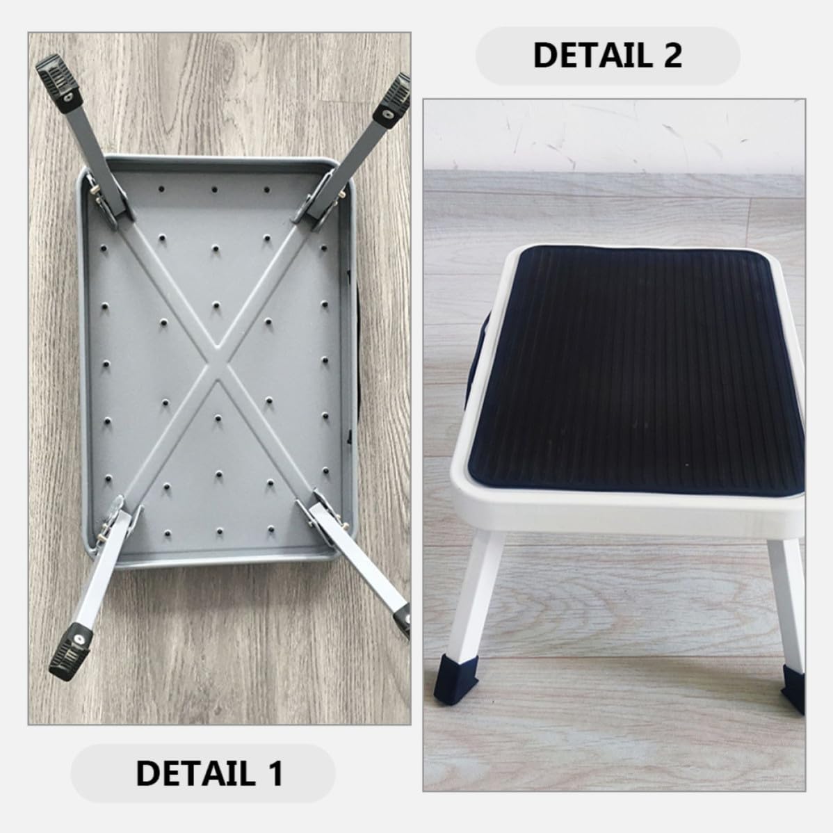FOMIYES Taburete de Escalera Plegable de Metal Negro Resistente al Óxido Superficie Antideslizante y Diseño Portátil Adecuado para Uso en Interiores y Exteriores