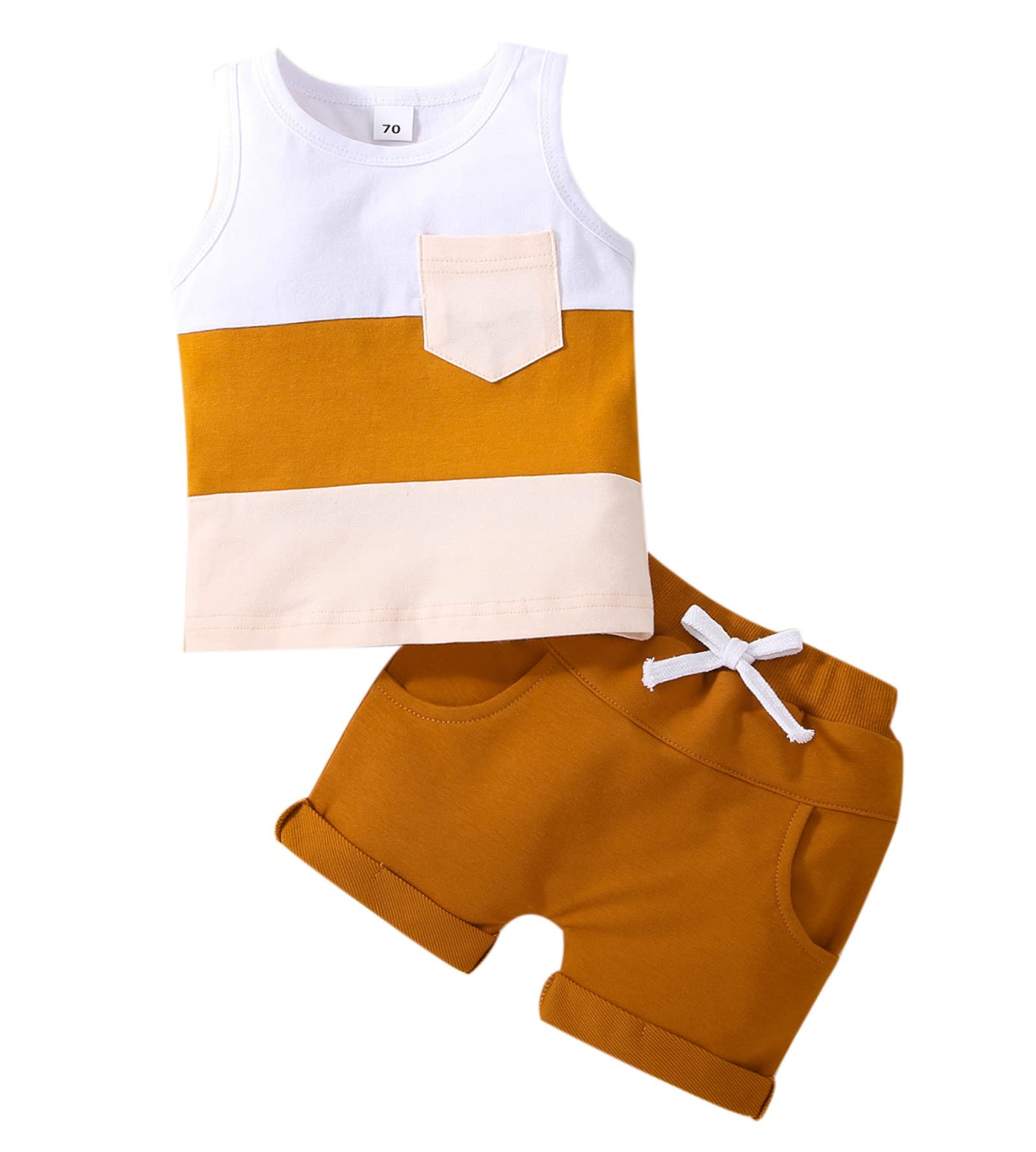 Baby Kids Boys Summer Short Clothes Set Color Patchwork Sleeveless Vest Tops and Shorts Pants 2Pcs Casual Outfit Suit (Yellow, 2-3 Years)