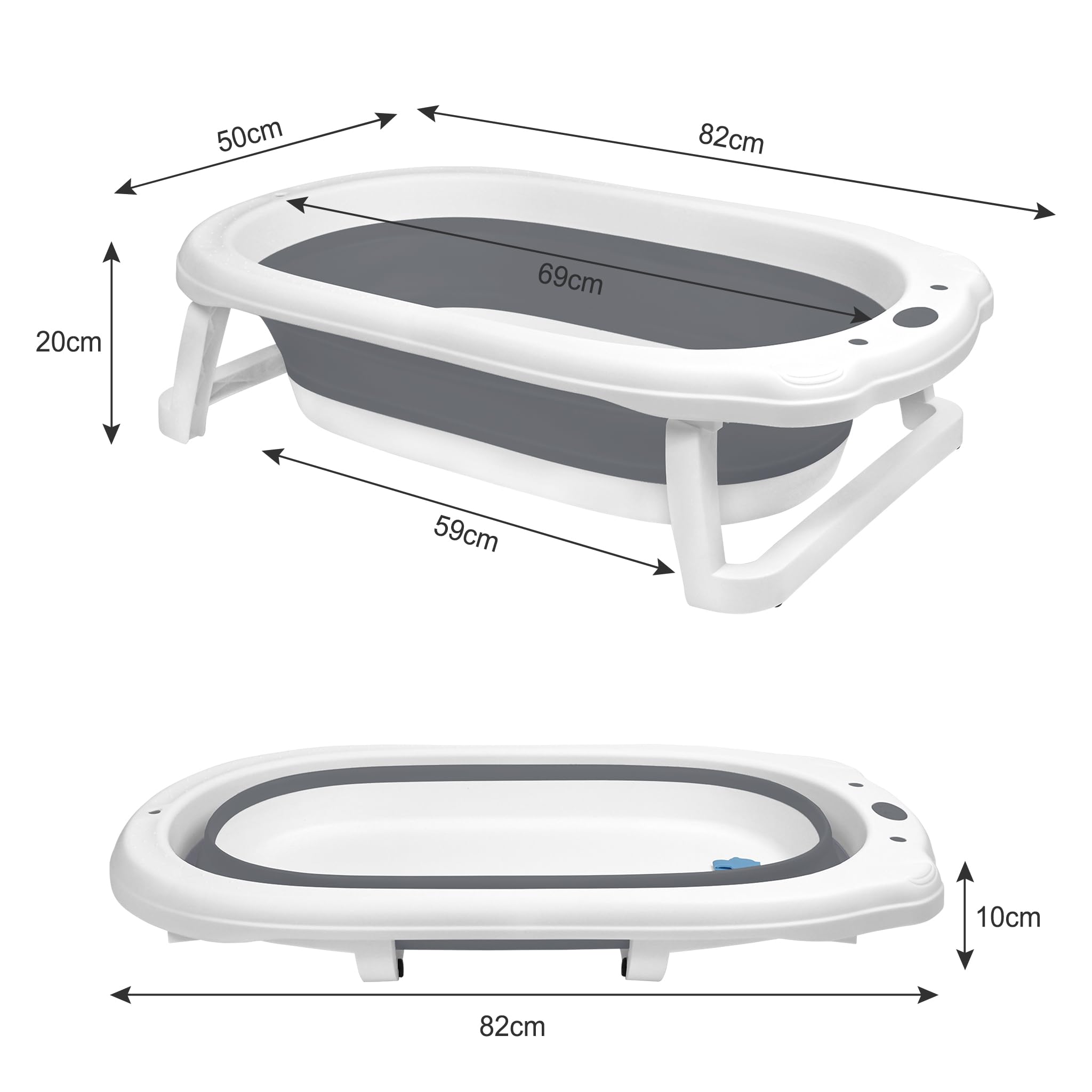 Aufun Faltbare Baby Badewanne ergonomische Babywanne mit rutschfesten Füßen für Babys und Neugeborene, inkl. Bade Sitzkissen, folding bathtub, platzsparend (Grau+ Badewannenkissen)
