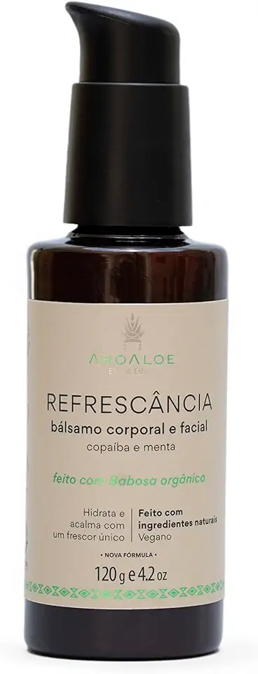 AHOALOE Bálsamo Corporal e Facial Pós-Sol Refrescância com Aloe Vera – Babosa, Copaíba e Menta - Ingredientes Naturais - Hidrata, Acalma e Refresca a Pele - 115 ml