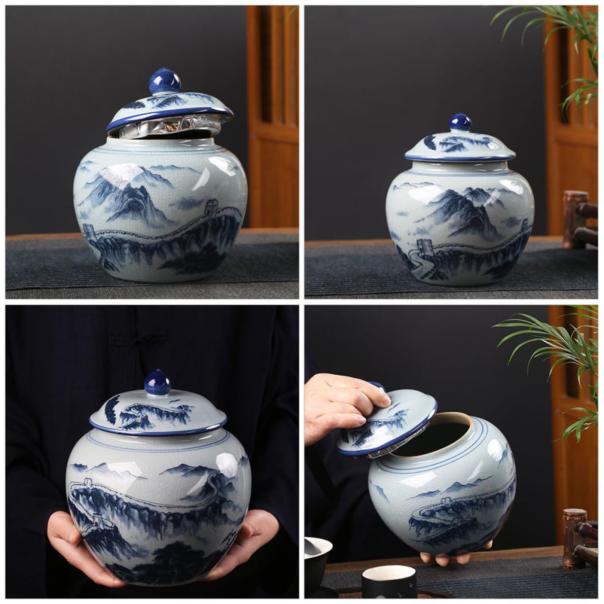 Keramik Teeblättern Teedose Chinesischen mit Stil Luftdichtem im Vintage Verschluss Dekorativem Design Losen Kaffeebohnen und für