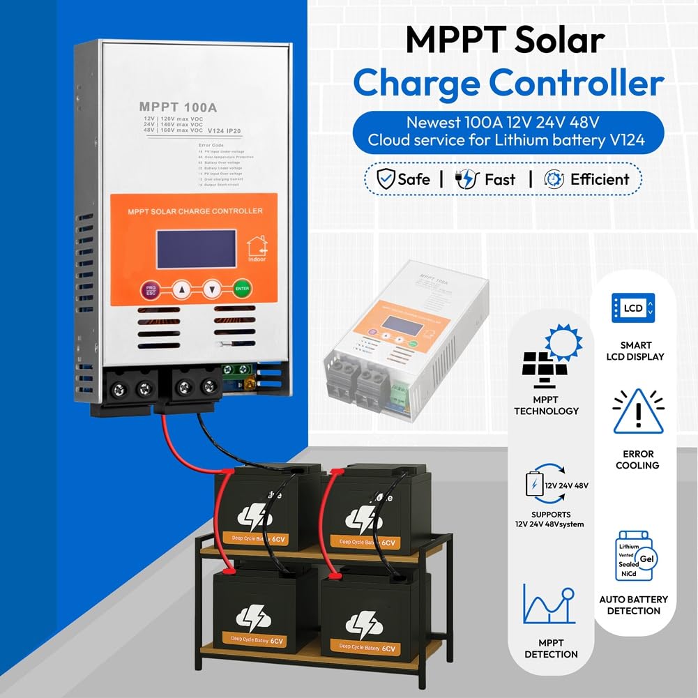 Controlador de Carga Solar MPPT 100A V124 Controlador de Carga Solar MPPT WiFi Controlador de Carga Solar MPPT para Batería de Litio