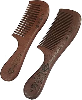 Wooden Hair Comb Set, Wide Tooth and Fine Tooth Detangling Combs, Brown, 2 Pack (One Size)