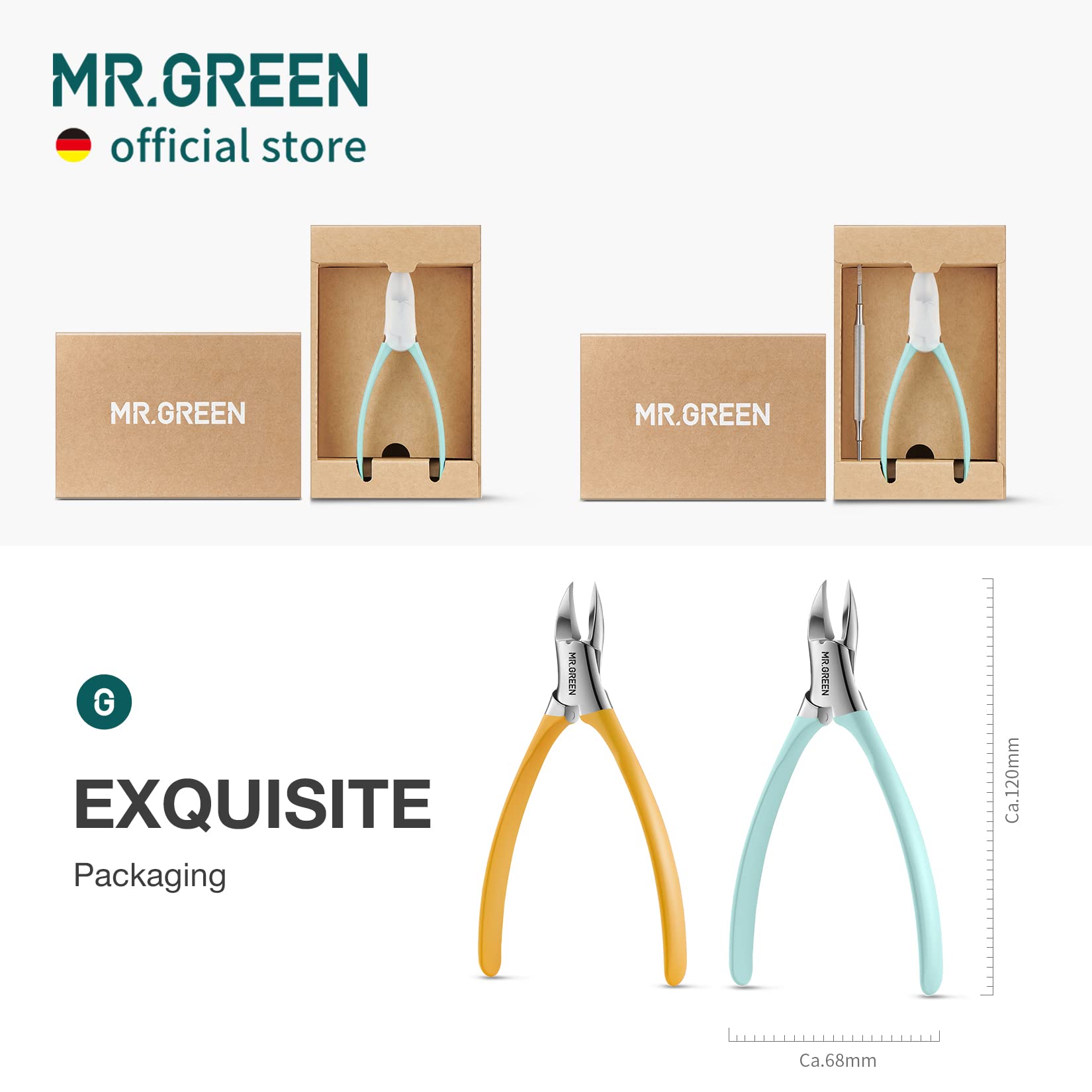 MR.GREEN Tagliaunghie in acciaio inox per unghie incarnite spesse e dure, strumenti per manicure (arancione+rimozione unghie)