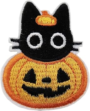 Halloween Pumpkin Black Cat Embroidered Iron On Patch