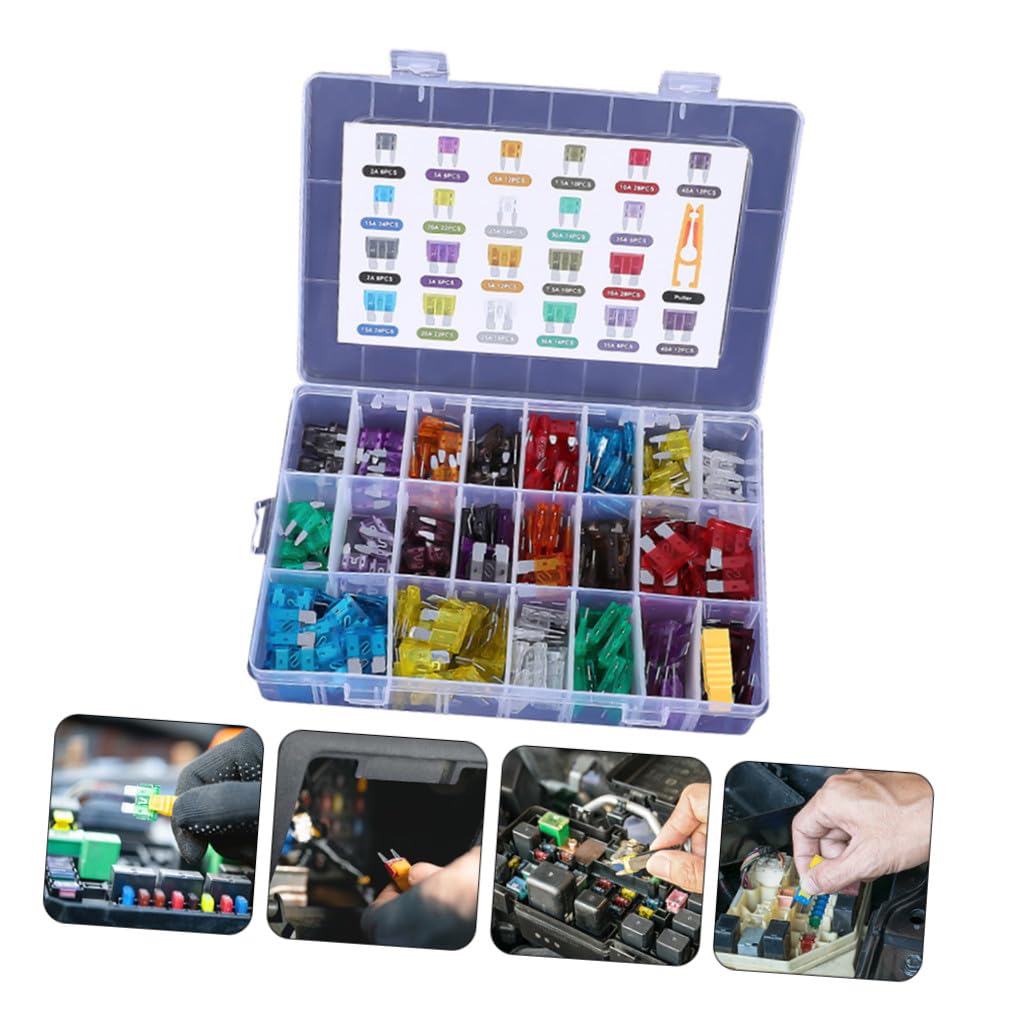 Mikinona Kit di Fusibili Lama per Auto Assortiti, Lega di Zinco e Pc, 300 Pezzi, con Estrattore, Protezione da Sovracorrente per Auto