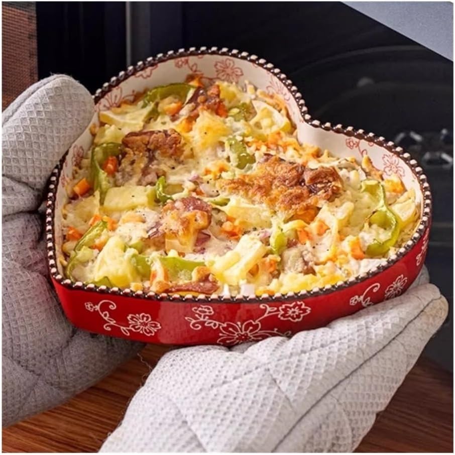 Casserole Dish 1000ML Creative Design Non Stick Oven Baking Plate Ceramic Pie Wide Noodles(Red)