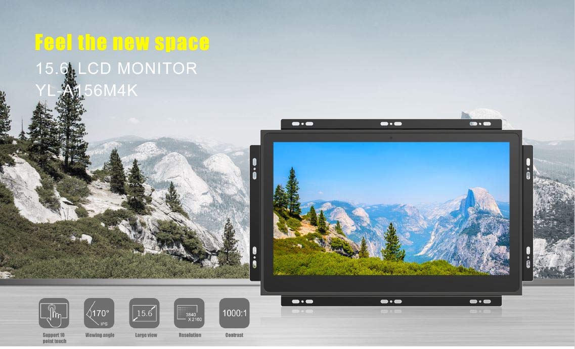 Yiletec 4K 15.6" YL-A156M4K Metal Open Frame 3840x2160 UHD 10 Finger Multi Touch Auto-Rotating HDR FreeSync USB-C Portable Display with Built in Andriod 7.1.2 Application