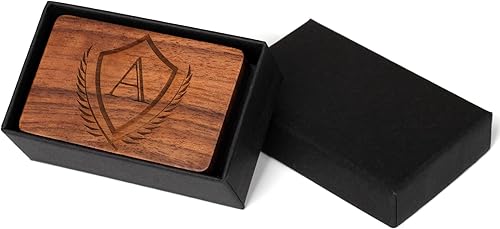 Miniatura 6 de Gemelos con inicial y clip de corbata para hombre, letras del alfabeto de la A a la Z, color negro, acero inoxidable, con caja de madera de nogal