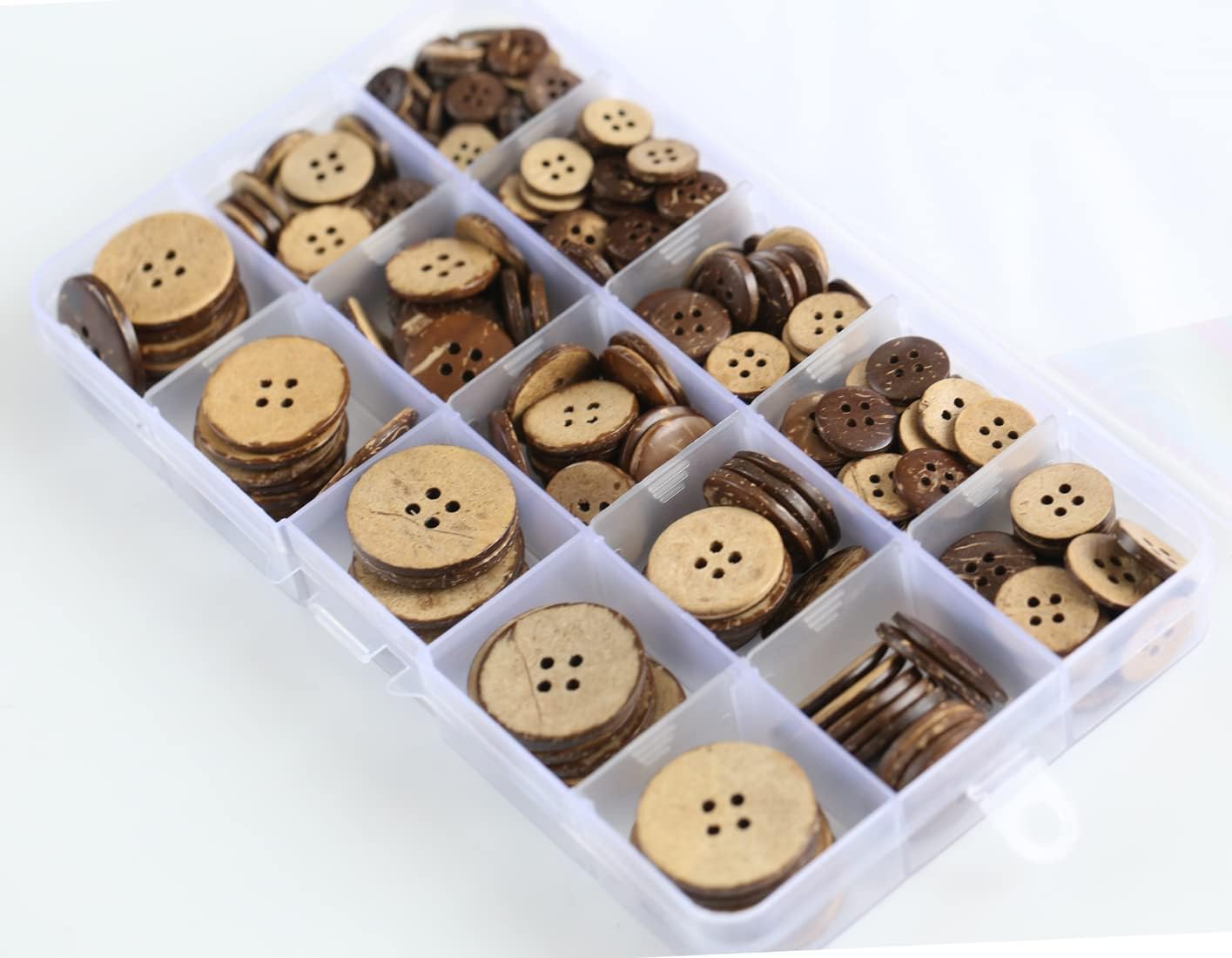 266 PCS Coconut Shell Buttons 8 Sizes Assorted (10mm-25mm) 4 Holes Coconut Button for Garment Sewing or DIY Crafts
