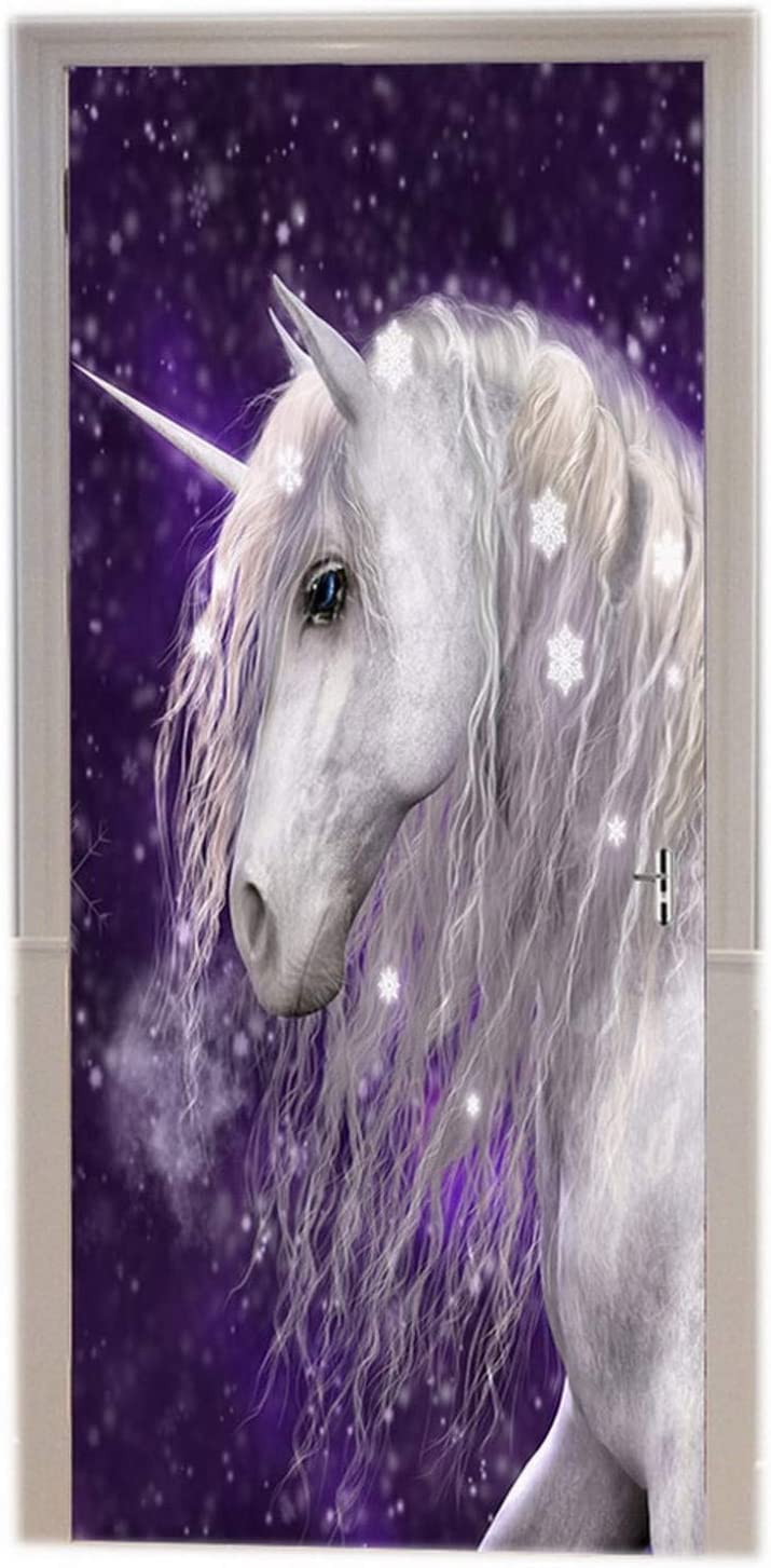 3D Sticker Porte, Trompe L'Oeil Effet Autocollant, Cheval Animal Licorne 85 X 215 Cm (33.46 X 84.64) Poster Vacances Auto Adhésif Pvc Peint Art Mural Papier Décoration - Photos De Porte