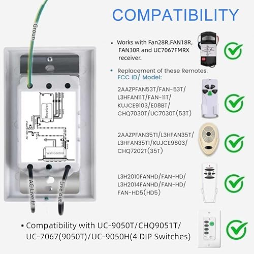 Miniatura 3 de Kit de control remoto para ventilador de techo, interruptor de ventilador universal de montaje en pared para Hampton Bay Harbor Breeze Hunter,