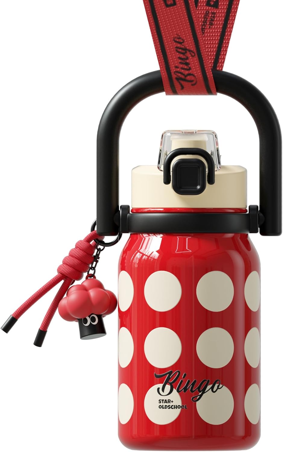 Sidagar 32 oz Insulated Water Bottle for Women with Straw & Handle, 316L Medical Grade Stainless Steel Vacuum Tumbler, Leakproof Stylish Sports Flask for Gym & Travel, Vintage Polka Dot - Rose Red