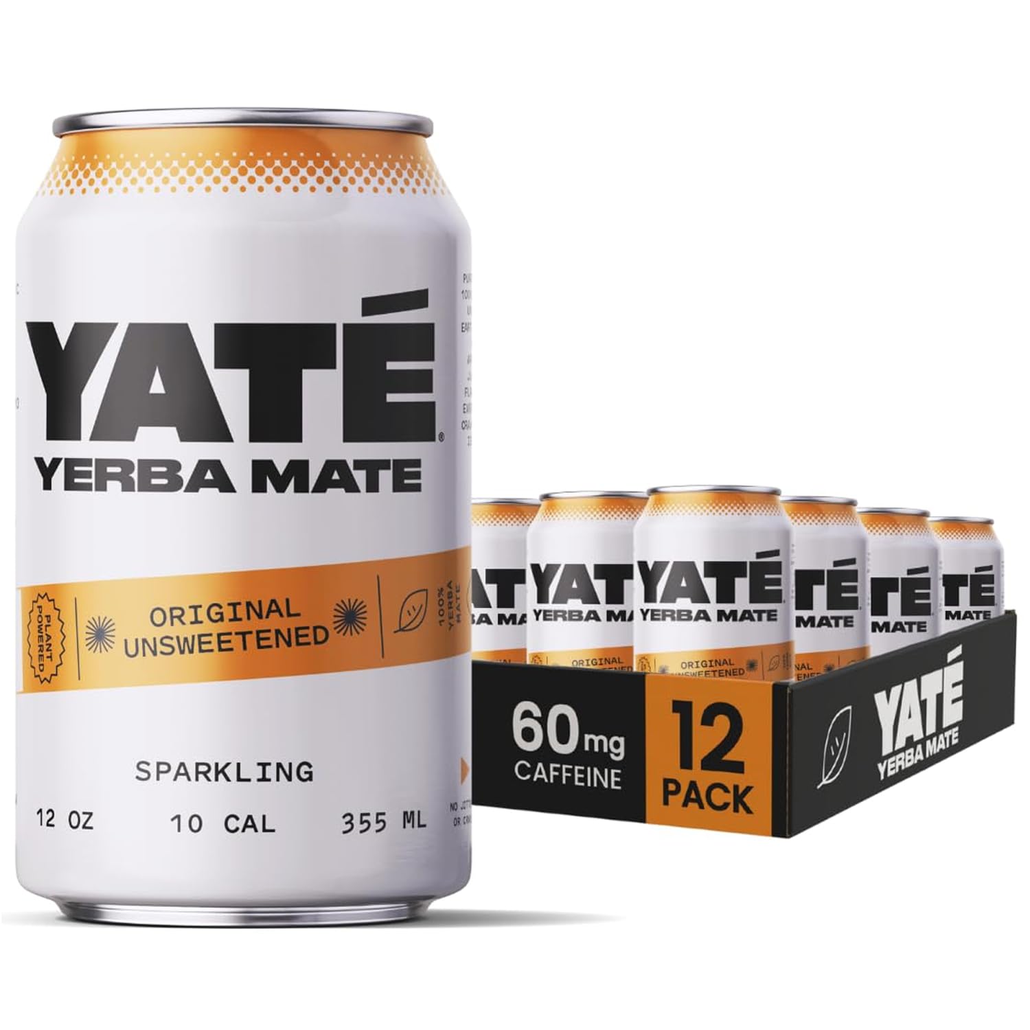 Yate Sparkling Yerba Mate - Unsweetened Organic Yerba Mate Drink with Zero Sugar & 10 Calories for Daily Energy - A Smooth, Healthy Energy Drink with Antioxidants & Plant-Based Ingredients - 12 Pack