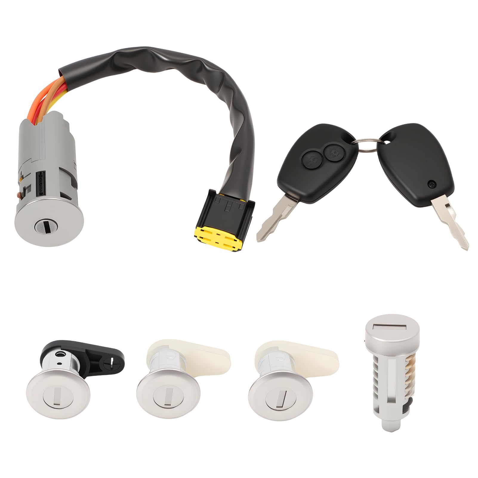 Kit antirrobo de dirección con barriles de cerraduras de puertas y maletero para Dacia Logan (2004+), Sandero (2008+), Clio 2 (1998-2008), Twingo (1999-2006) con 2 llaves