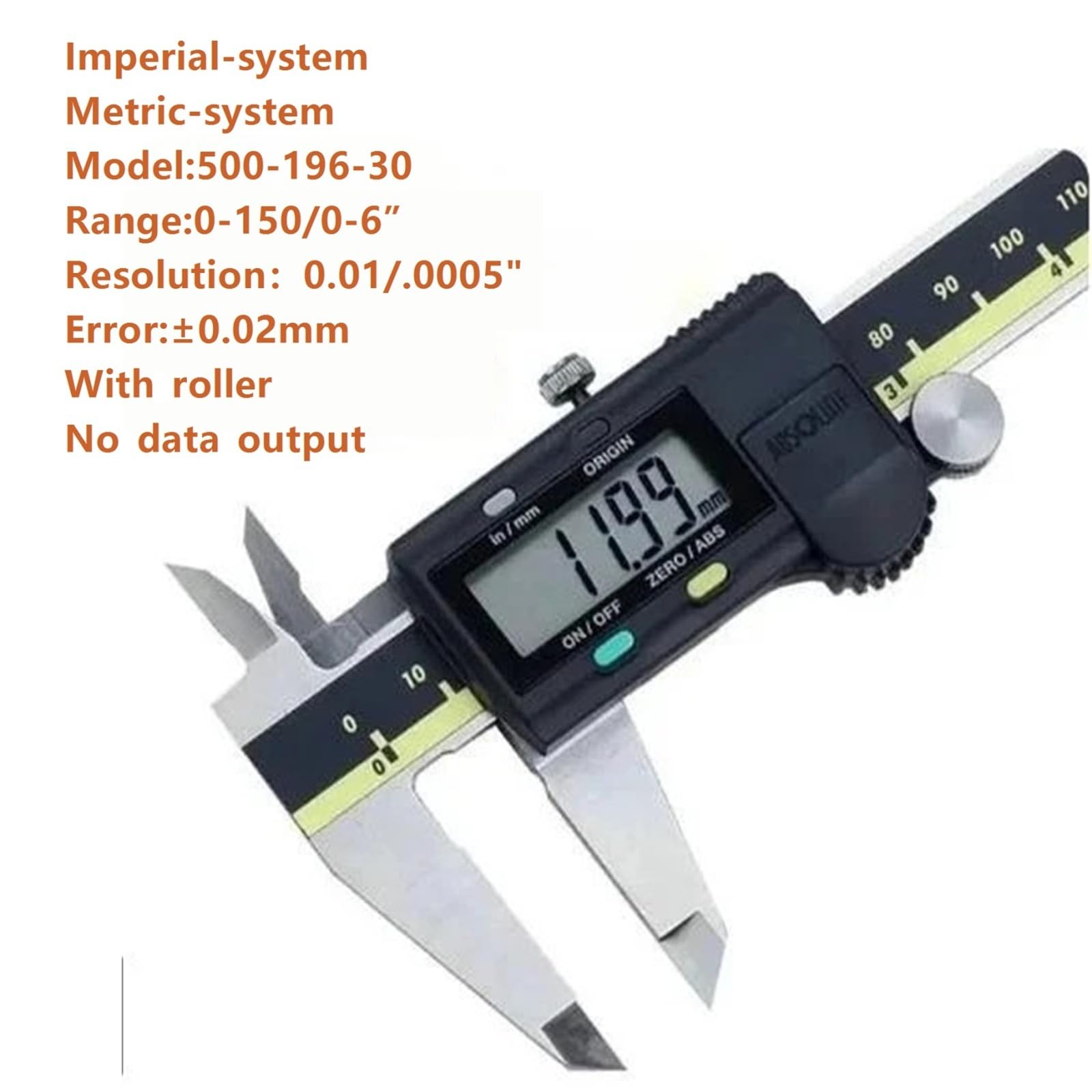 Calibre Calibradores Vernier 150/300/200 mm 500-196-30 6 pulgadas 8 pulgadas 12 pulgadas herramientas electrónicas de medición de acero inoxidable(500-196-30 0-150mm)
