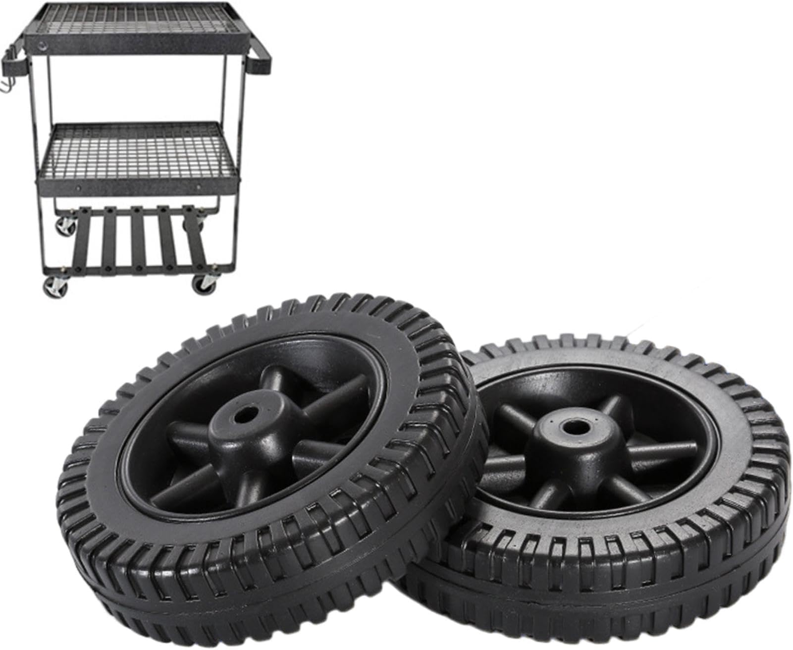 Faddare G206-0025-W1 6 Inch Grill Wheels Replacement Parts with Cover, 2pcs Blow Molded BBQ Grill Wheels 6 Inch Replacement Parts, Open Cart Replacement Part(Black)