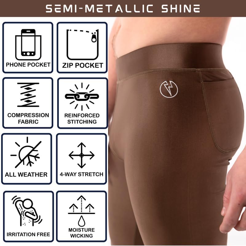 Miniatura 4 de Kapow Meggings Leggings de compresión Supreme Range Deluxe con bolsillos para hombre (Júpiter, S), júpiter