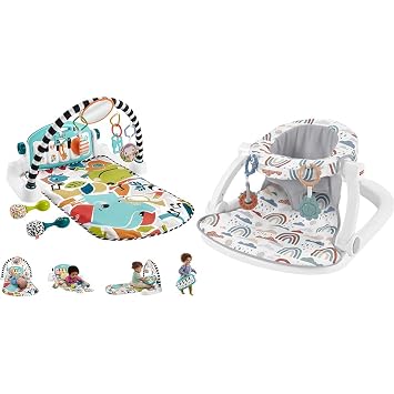 Fisher-Price Baby Gift Set Glow and Grow Kick & Play Piano Gym Baby Playmat & Musical Toy with Smart & Portable Baby Chair Sit-Me-Up Floor Seat with Developmental Toys & Machine Washable Sea