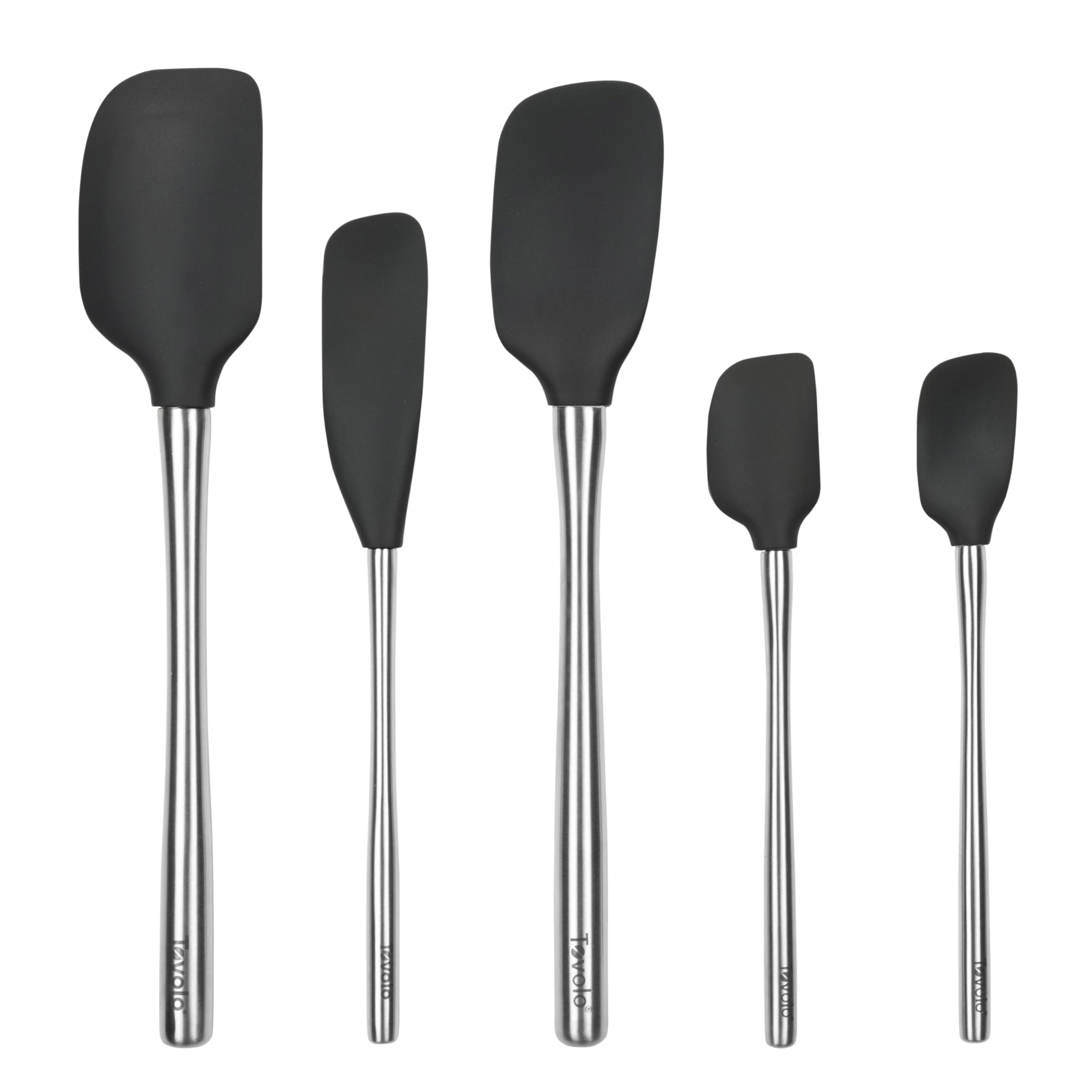 Tovolo 5-Piece Spatula Stainless Steel & Silicone Utensil Set (Black): Spatula, Spoonula, Jar Scraper, Mini Spatula, and Mini Spoonula, 1000256