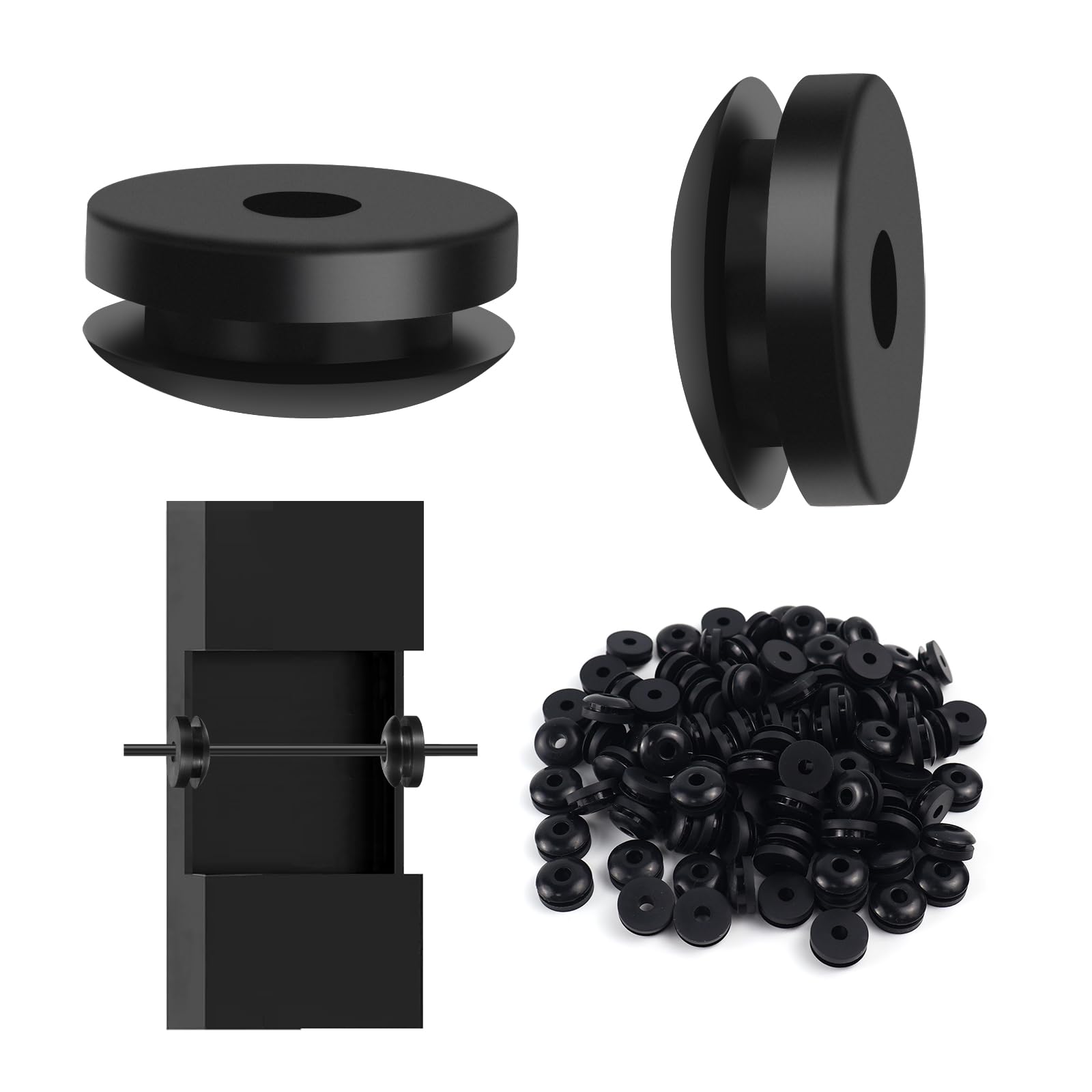 100Pack Black Cable Railing Rubber Grommets Level Stairs Angle Protector Sleeves, Cable Railing Kits for 25-35 Degree Metal Post, 1/8" 5/32" 3/16" Stainless Steel Black Cable Rubber Grommets