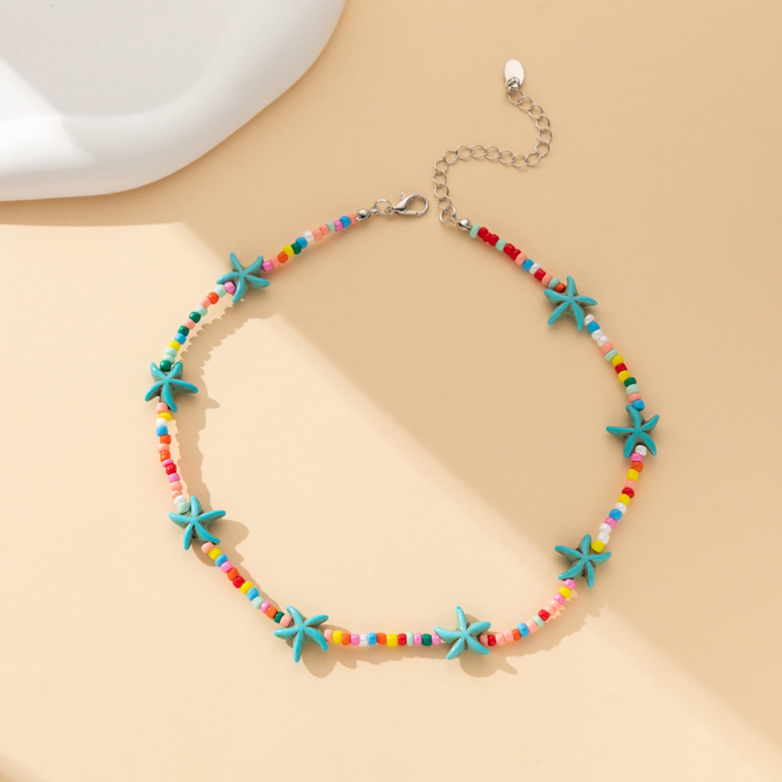 Elegante gargantilla con cuentas de turquesas, collar con colgante de estrella de mar, cadena para el cuello de longitud ajustable para mujer inspirada