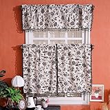 Photo Gallery sutavia set di 3 tende da cucina con mantovana e mantovana, stile vintage, motivo floreale, con nappa, con tasca per asta, per cucina, camera da letto, bagno (fiore nero, 137 x 45 cm + 68 x 61 x 2) Photo Gallery sutavia set di 3 tende da cucina con mantovana e mantovana, stile vintage, motivo floreale, con nappa, con tasca per asta, per cucina, camera da letto, bagno (fiore nero, 137 x 45 cm + 68 x 61 x 2)
