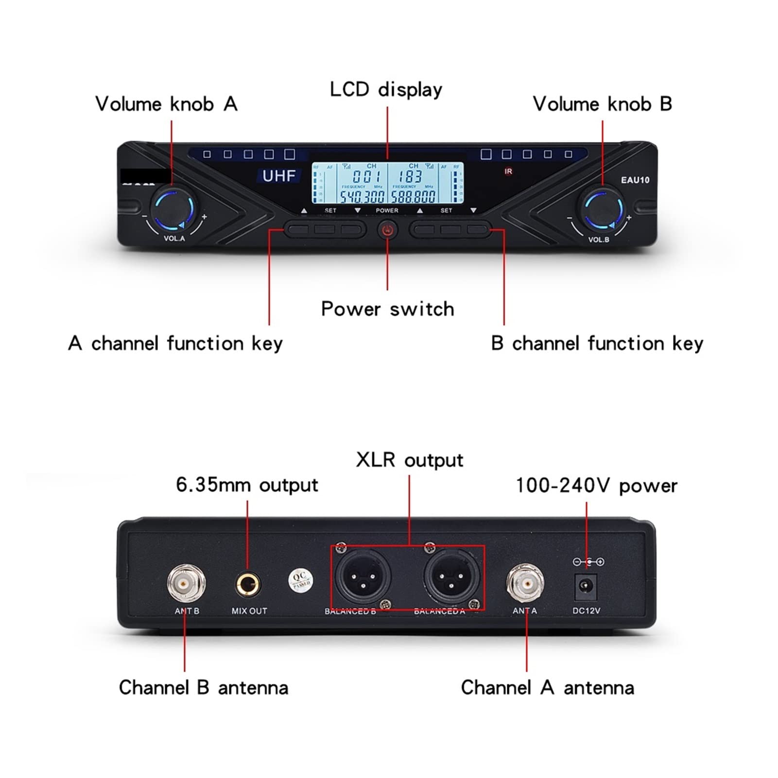 Miscelatore Musicale, Microfono Wireless Professional Karaoke Mic Frequenza Mic Regolabile 80 m Ricevi for Lo Spettacolo di Festa della Chiesa di palcoscenico Mixer di Suoni per Lo Streaming