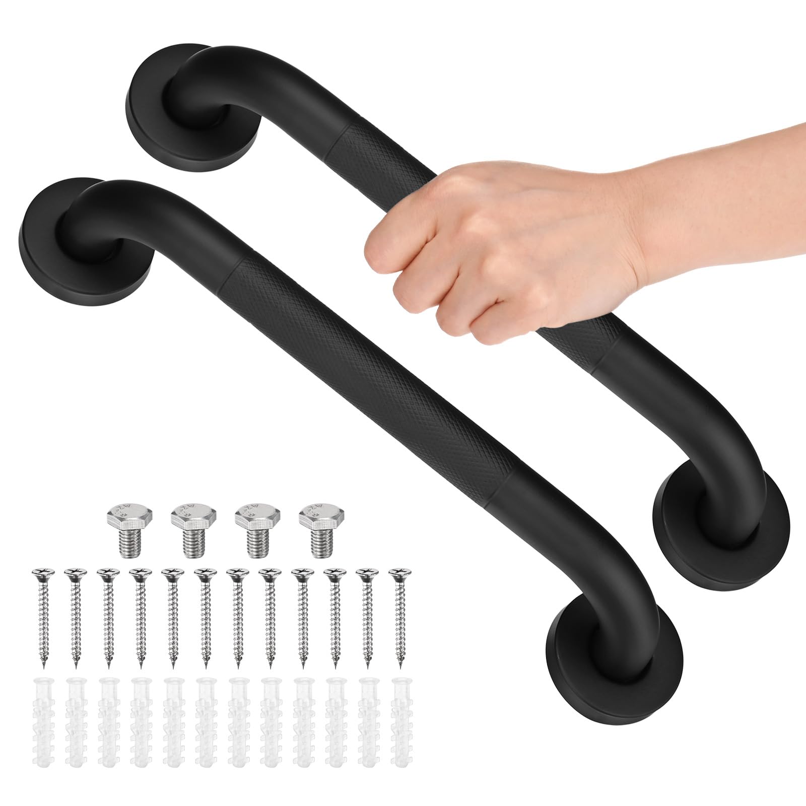 M METERXITY Paquete de 2 barras de agarre antideslizantes de 12 pulgadas para bañeras y duchas, mango de ducha de seguridad de acero inoxidable para baño/inodoro/personas mayores/mango de baño de