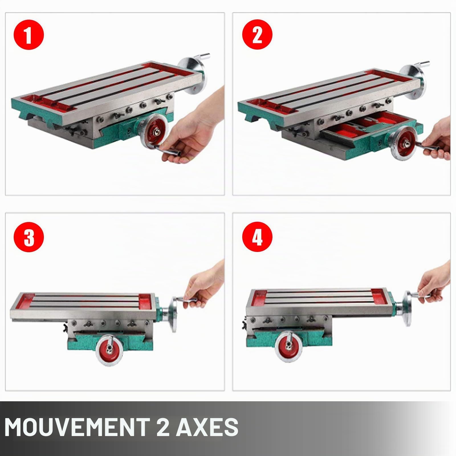 VEVOR Table de fraisage 17,7 × 6,7 pouces Table de fraisage à glissière composée multifonction Table de travail Croix Fraiseuse composée 2 axes 4 façons pour tous les supports de perceuse Fraiseuse de