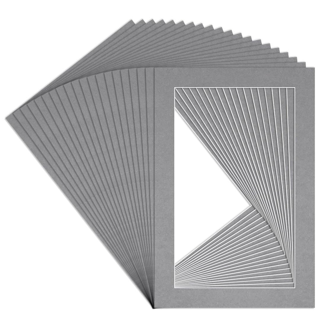 Procut Global 12x8" Mid Grey Picture Mounts to Fit 10x6" Aperture - Precision Cut Cardboard Photo Mount - Ideal for Frames, Prints, Artwork & Certificates - Sizes & Colours Available - 20 Pack