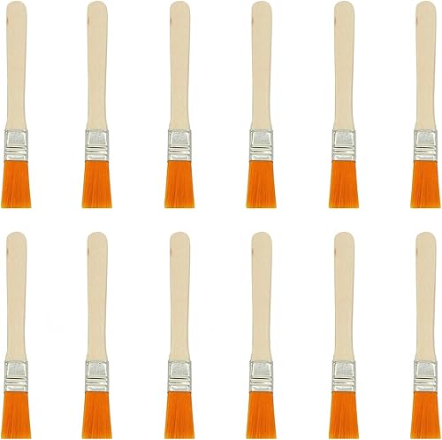 12 pinceles de pintura con virutas de 5 pulgadas, cerdas de nailon suave de 0.5 pulgadas de ancho con mango de madera, pequeños pinceles de pintura