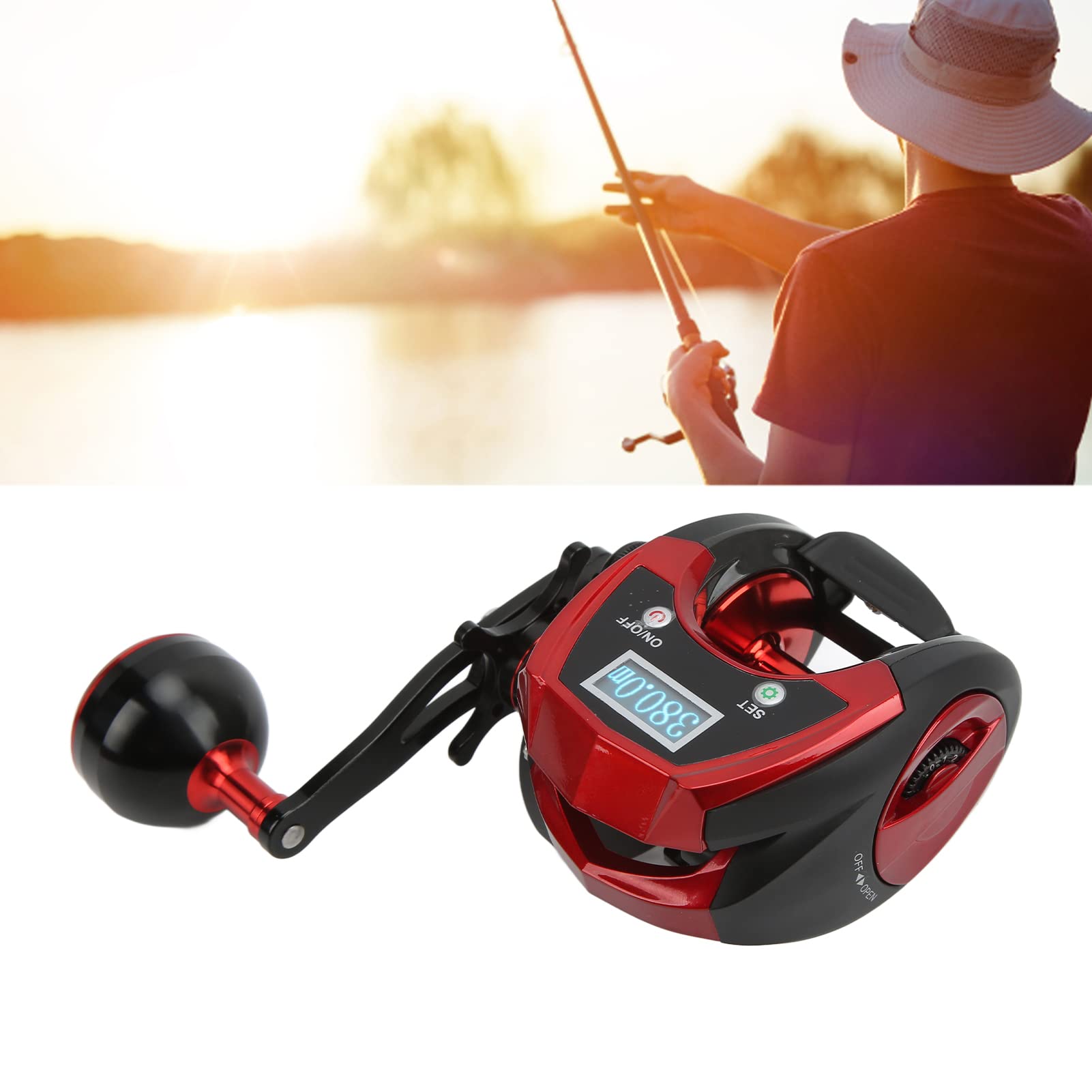 Pantalla LCD Carrete de Baitcasting Digital Ligero Carrete de Pesca Eléctrica para Entusiastas de la Pesca Nocturna Fibra de Carbono/Negro (Pantalla Digital de Segunda generación