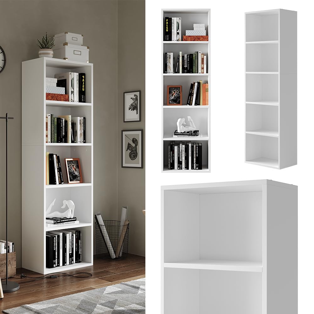Vicco Scaffale Bob, Bianco, 40 x 132 cm | con 5 scomparti, per la conservazione e la presentazione di libri e raccoglitori
