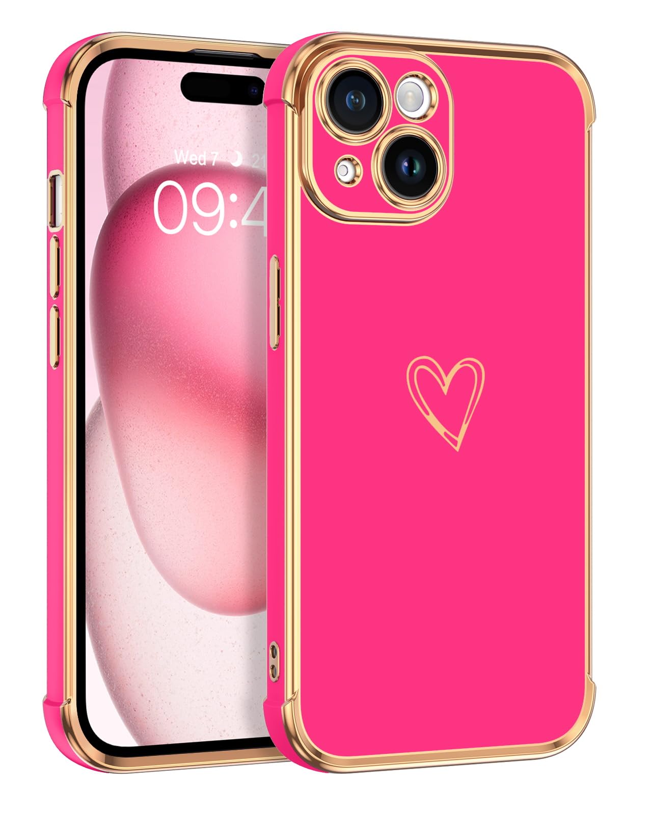 BENTOBEN for iPhone 15 Case, Phone Case iPhone 15 Cute Heart Pattern Slim Fit Thin Soft Flexible Shockproof TPU Bumper Non-Slip Lightweight Women