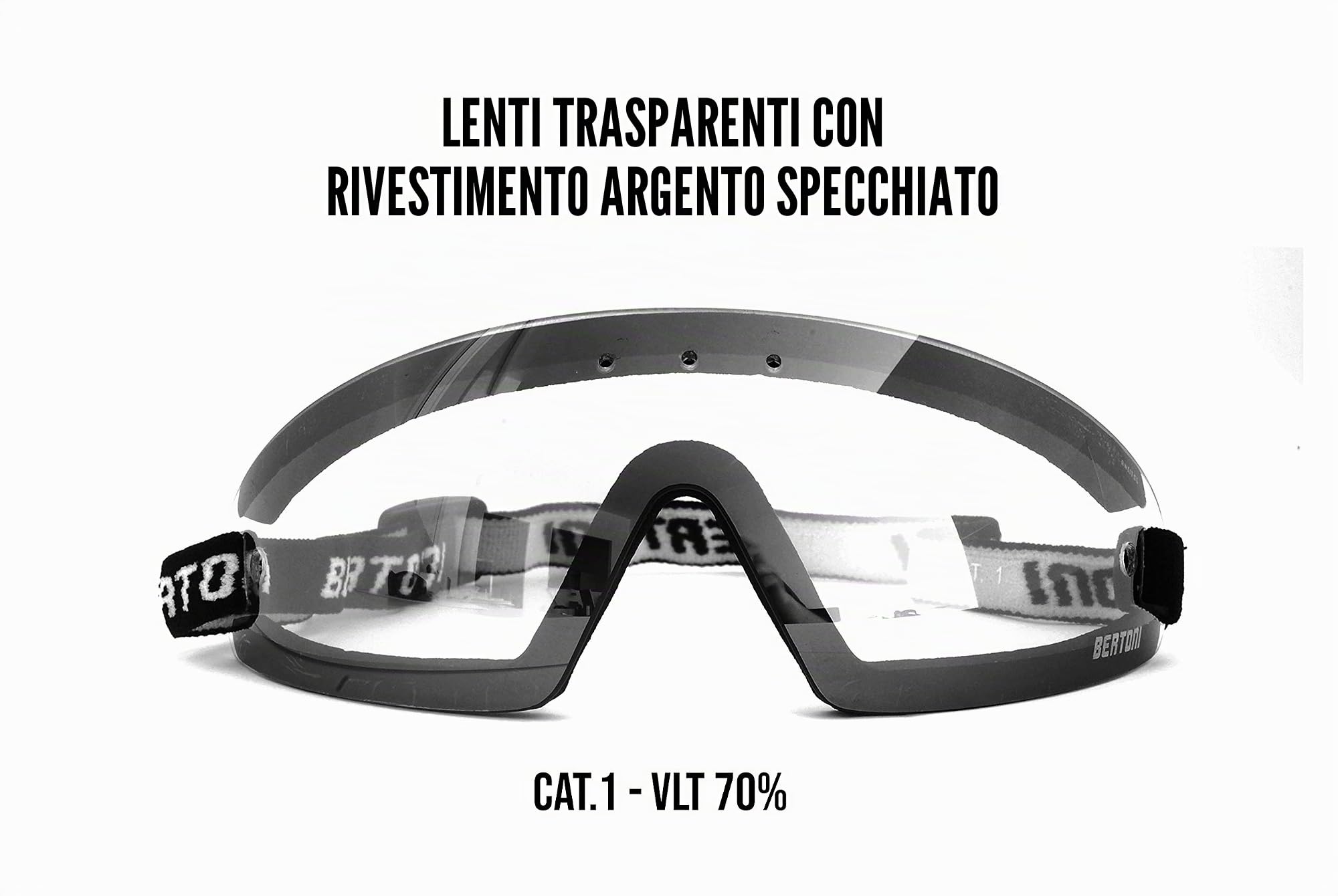 BERTONI Occhiali sportivi antivento per chi porta occhiali con vista - sci - equitazione - motociclista - paracadutismo - inserti ottici rimovibili AF79